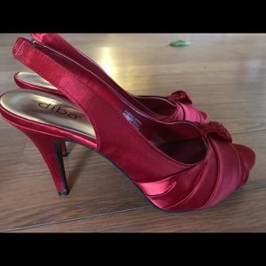 Red open toe high heels